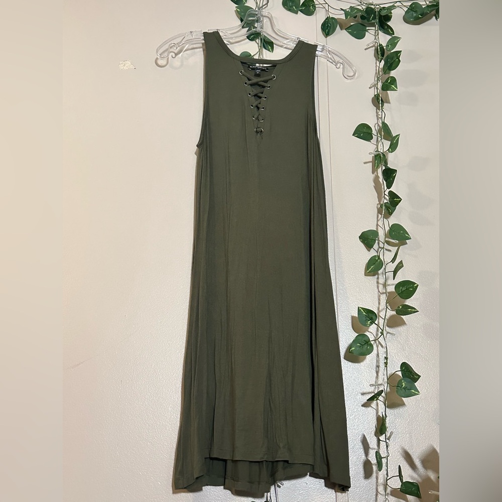 Express Olive Green Maxi Dress with Lace-Up Front